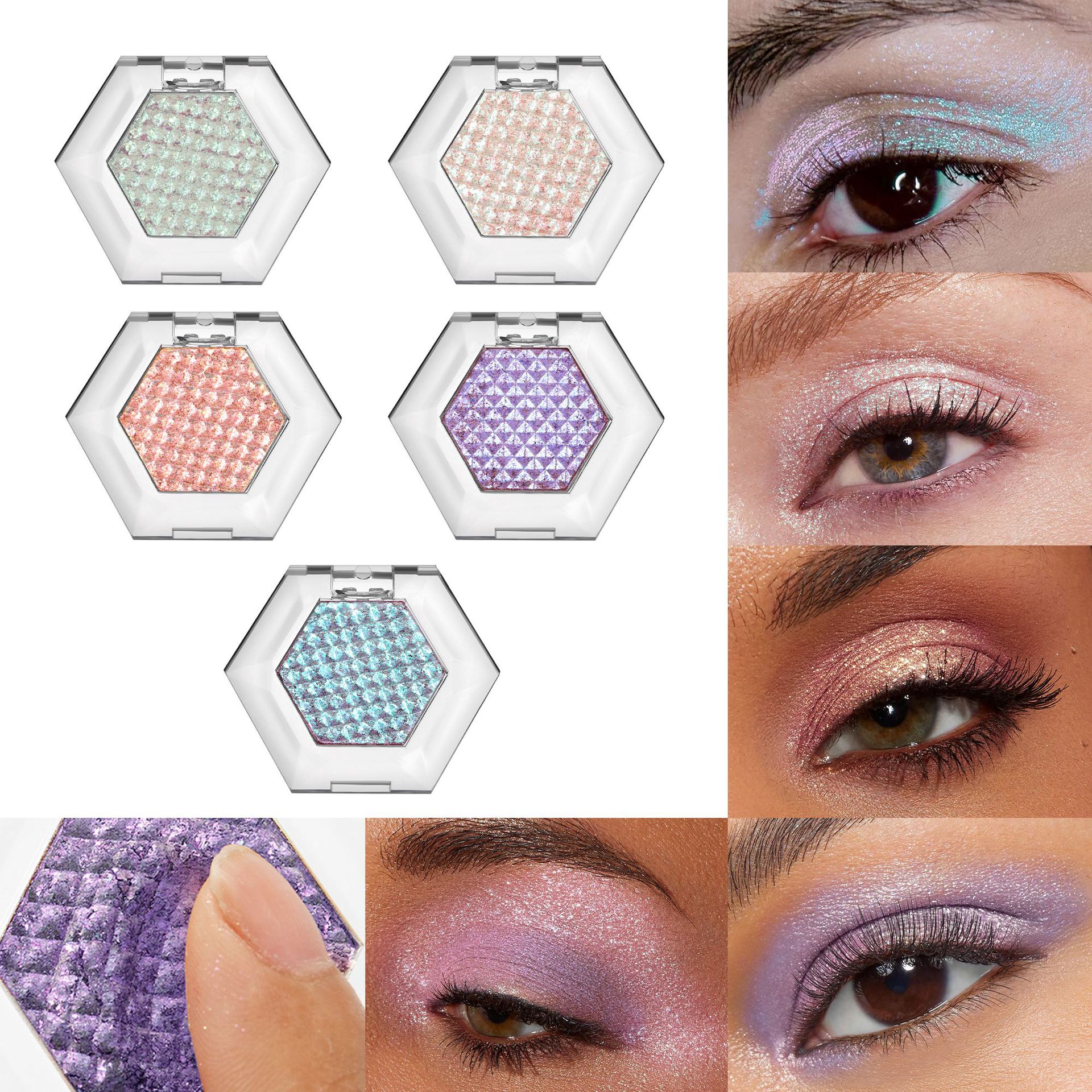 Sombra de ojos transfronteriza Camaleón HANDAIYAN Sombra de ojos fina Hexagonal Sombra de ojos de puré de papas en 5 colores