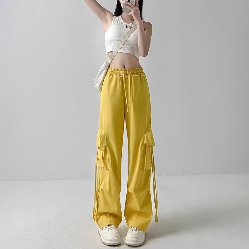 女性用作業ズボン、小柄な方向け、新作、夏用薄手、ハイウエスト、ストレート、ワイドレッグ、カジュアル、速乾、アメリカンスタイルスポーツパンツ|undefined