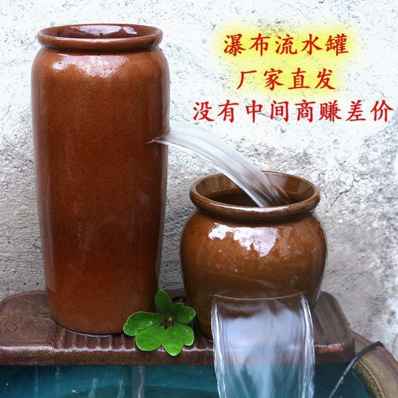 Керамический горшок с открытой струей, керамическое украшение с текущей водой, традиционная экосистема рыбоводства во дворе, аквариум, непористый бассейн в стиле водопада.