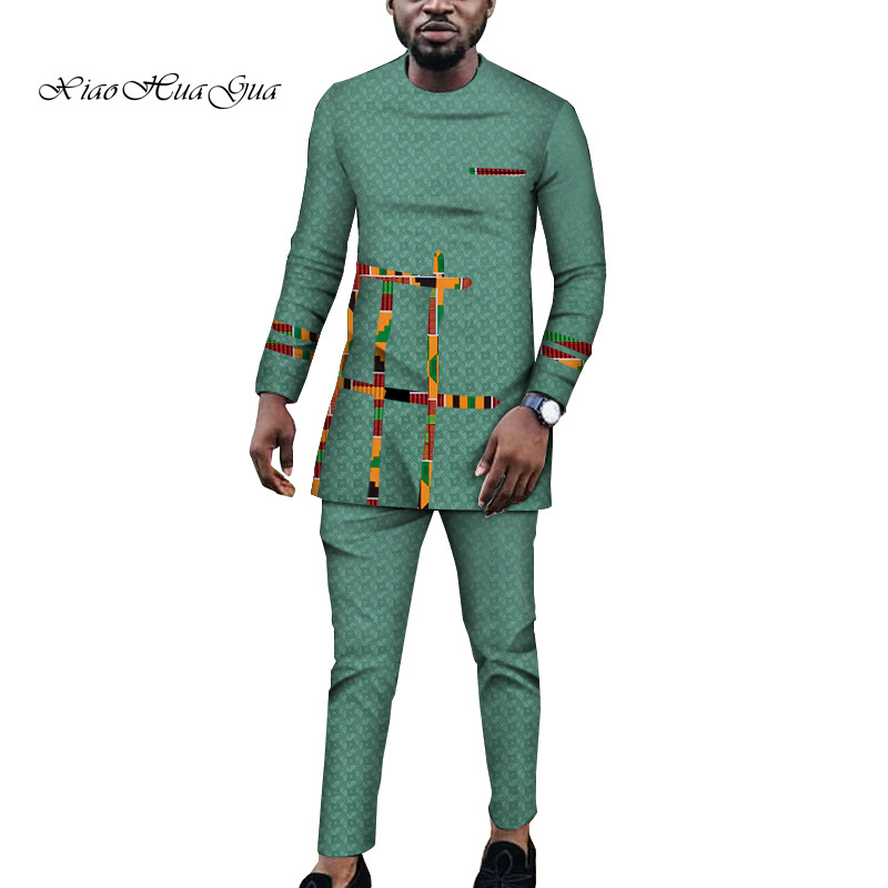 跨境货源非洲印花四季不连帽长裤休闲套装普通棉长袖现货套装