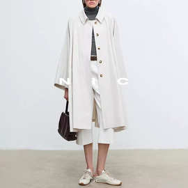 极简ROW风赫本氛围大伞摆定纺高密棉风衣女小众设计师外套女装