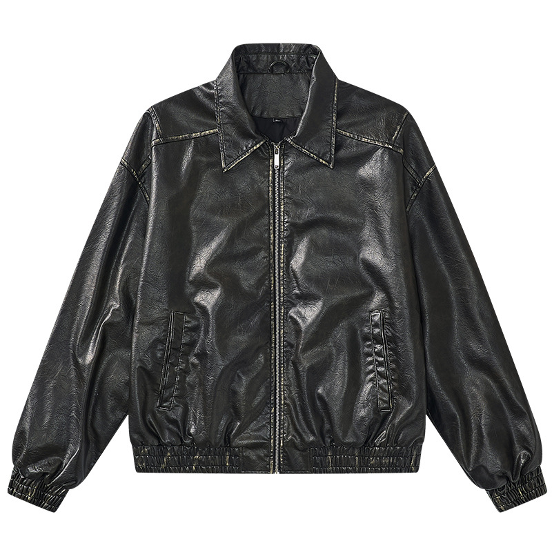 Men's Clothing Retro Lapel Leather Jacket Men's Autumn and Winter New Loose Casual Coat_voghion.com