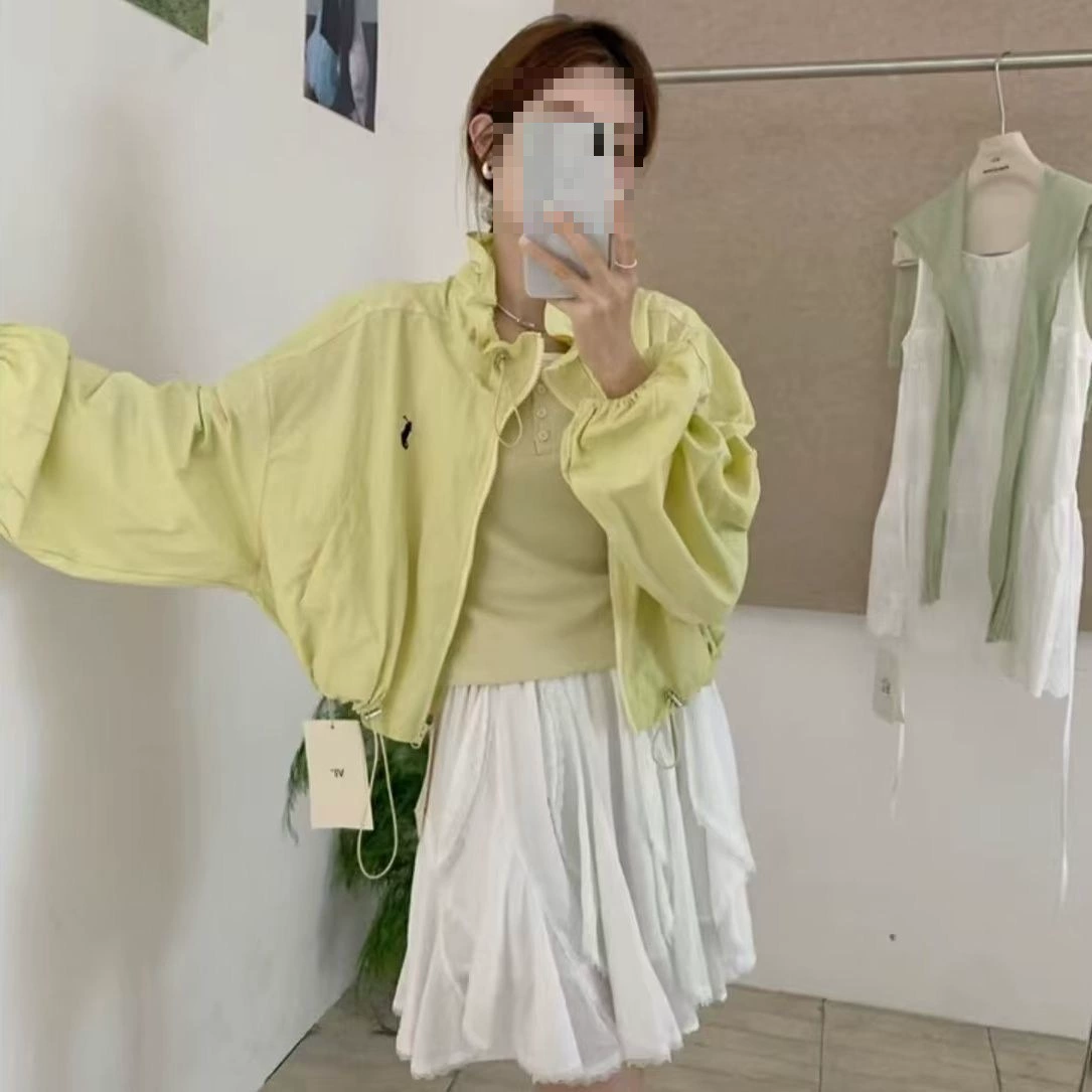 Thin jacket, long-sleeve, drawstring, with embroidery, sun protection, oversize