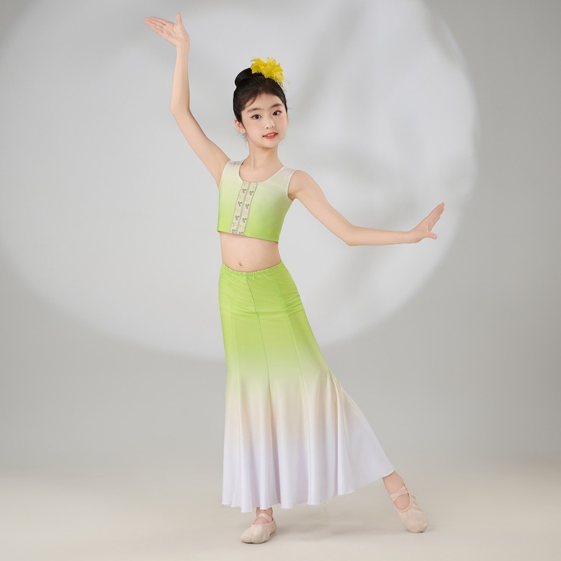 子供用ダイダンス衣装、女の子用フィッシュテールスカート、ヒップカバーハーフスカート、孔雀舞衣装、練習用スカート|undefined
