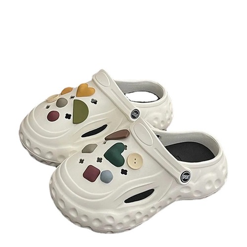 Internet celebrity high-heeled thick-soled clogs for women in summer Korean version of cartoon strawberry bear outer wear Baotou DIY accessories clogs