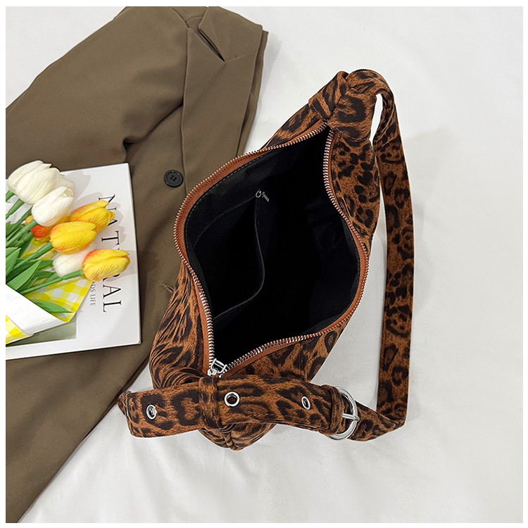 Leopard Print Crescent Zip Closure Shoulder Bag 21
