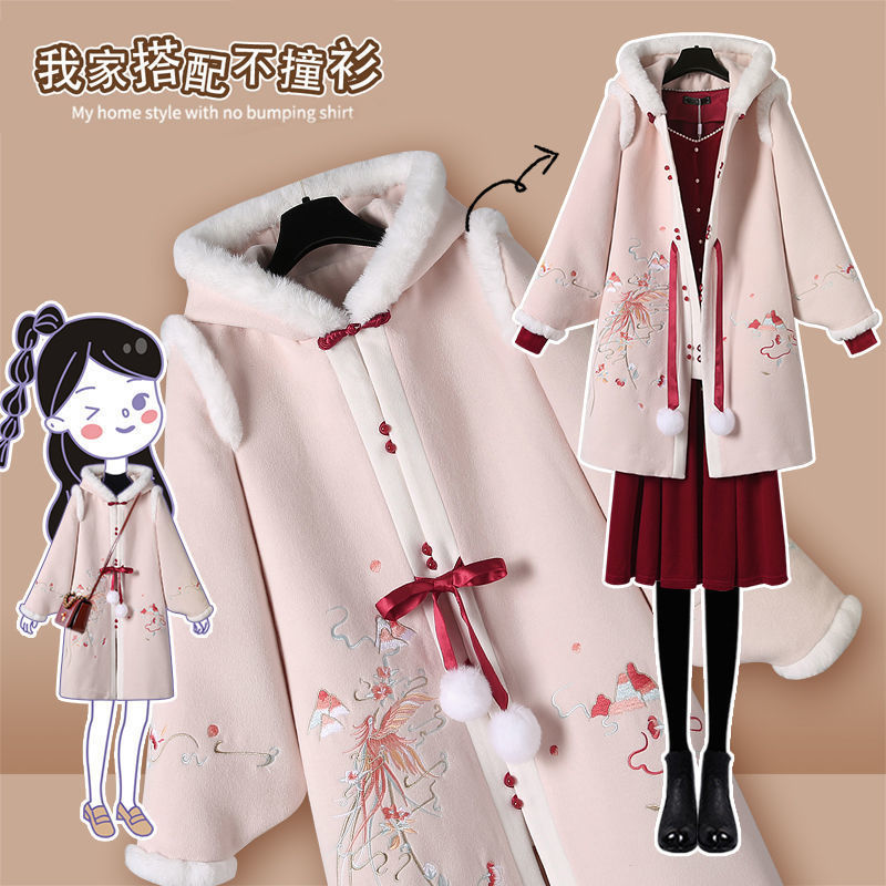New Year's Dress Chinese Style Hanfu Modified Woolen Coat New Year's Dress 2022 New Dress Western Style Two-Piece Set New Year's Dress Chinese Style Hanfu Modified Woolen Coat New Year's Dress 2022 New Dress Western Style Two-Piece Set