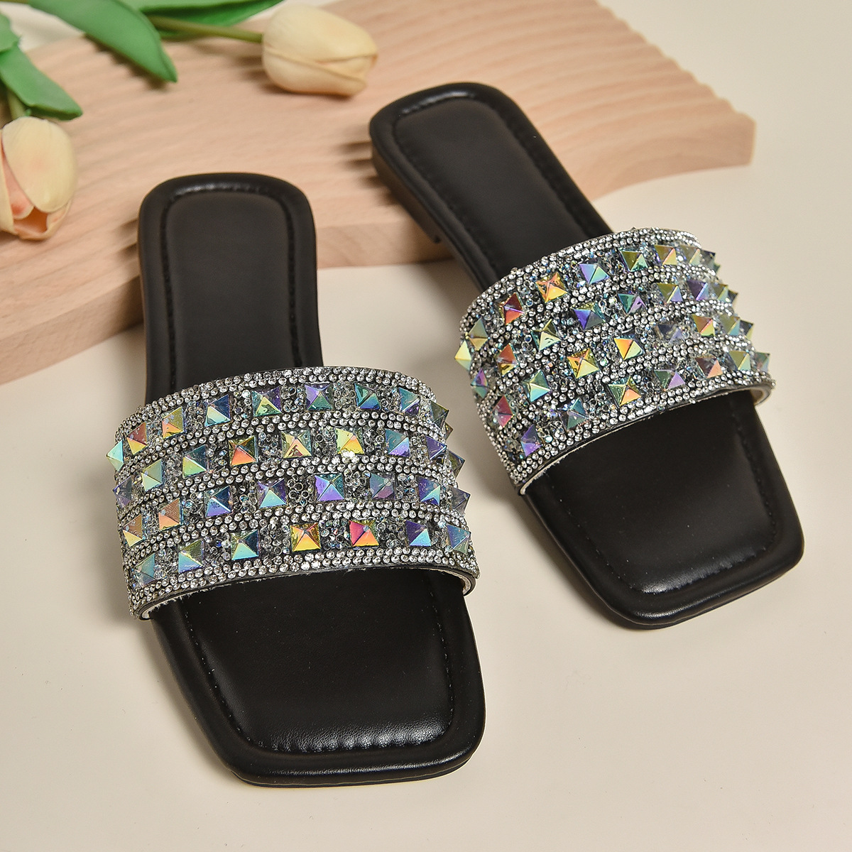 mule square toe open toe
