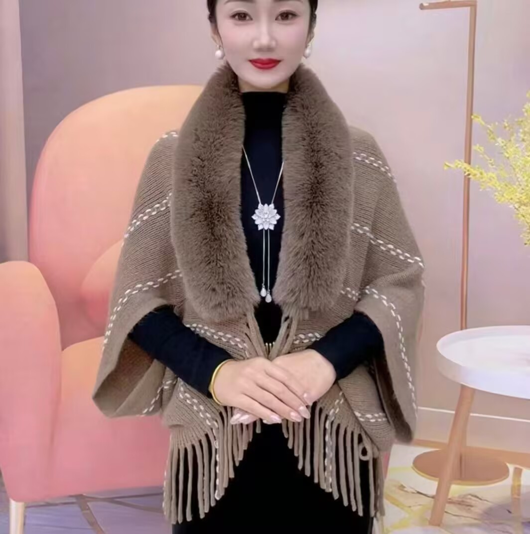 Sopa de cuello de lana 2024 otoño y invierno temperamento universal femenino suelto delgado a rayas de color sólido de punto bordado abrigo cálido