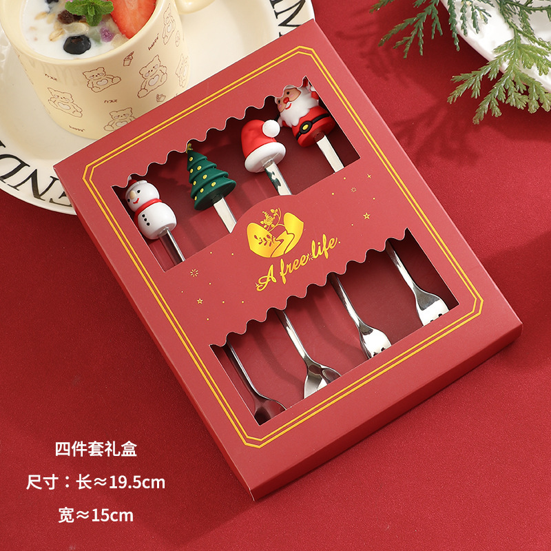国境を越えた対外貿易304ステンレスクリスマス公仔フォークスプーンセットコーヒーもちスイーツ漫画ギフトボックス食器|undefined