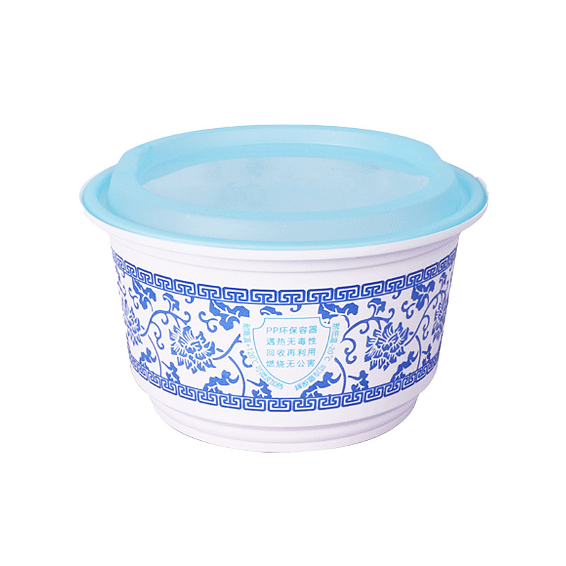 Lv Baokang 178 calibre caja de embalaje desechable tazón verde flor caja de comedor redonda engrosada caja de plástico para llevar con cubierta