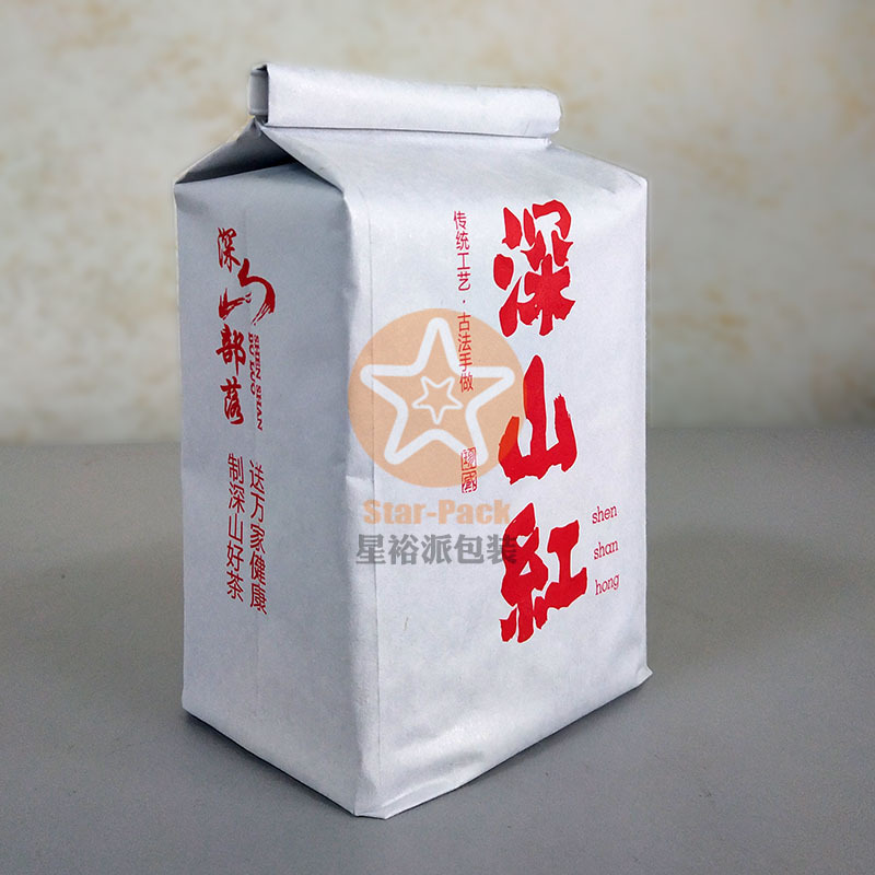 新款100克防潮茶叶棉纸袋 创新复古材料纸铝茶叶袋包装中封风琴袋