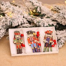聖誕節裝飾品創意印刷可愛胡桃士兵木質小掛件彩色印刷聖誕樹配件