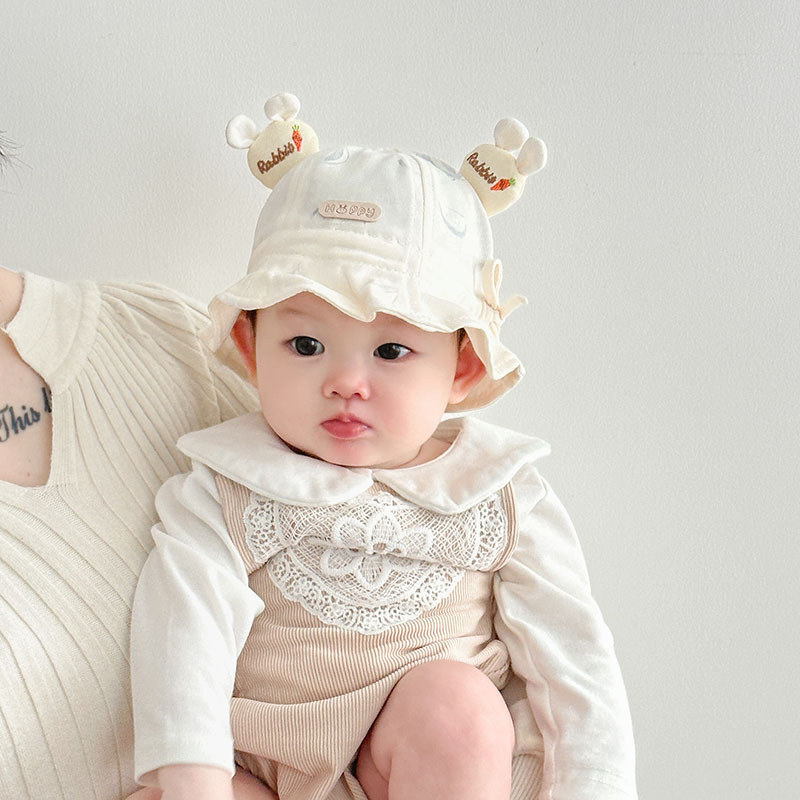 Sombrero para bebés primavera y otoño delgado lindo pequeño mes sombrero de sombrero de algodón para bebés pequeños sombrero de pescador respirado