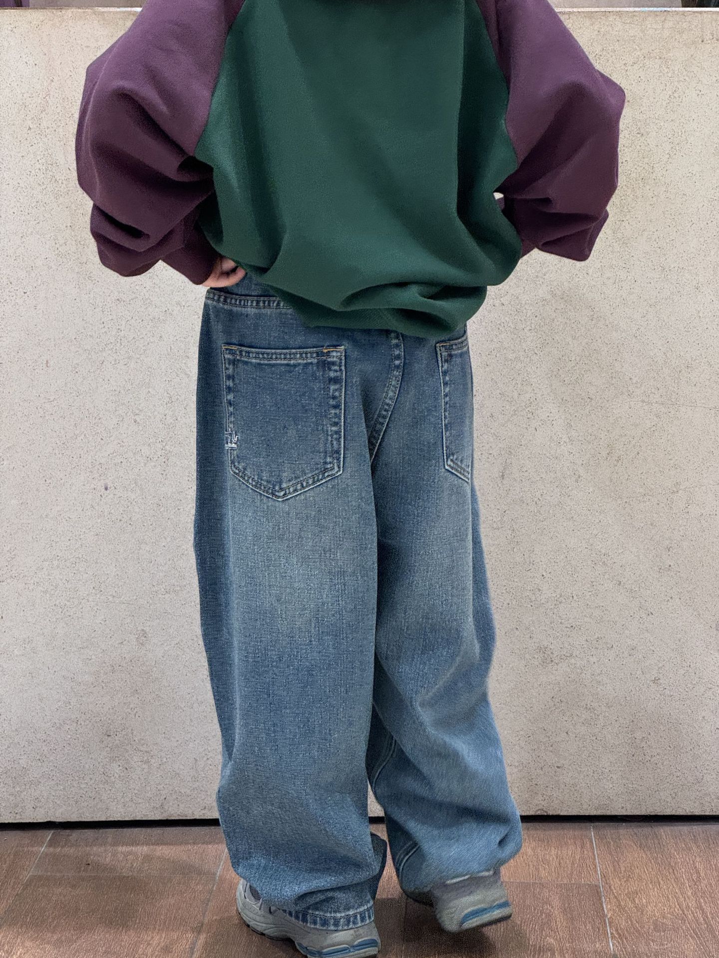 (2개) HS 2024 가을 워시 청바지 빅 키즈 레트로 느슨한 스트레이트 올 매치 청바지