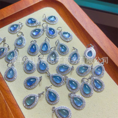 S925銀モザイク天然海藍宝アクセサリー水滴ペンダントdiyビーズ材料ブレスレットネックレスアクセサリー部品