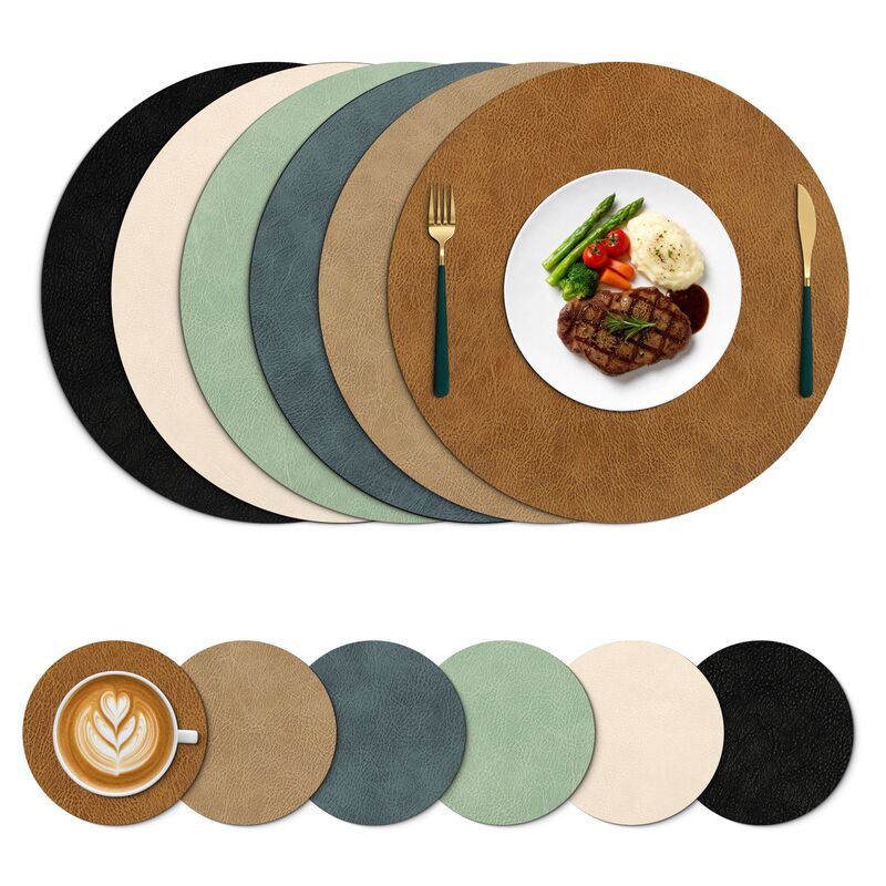 Retro-style leather placemats and coasters, PVC table mats, waterproof and oil-resistant, easy to wipe clean, heat-resistant, and easy to wash Retro-style leather placemats and coasters, PVC table mats, waterproof and oil-resistant, easy to wipe clean, heat-resistant, and easy to wash