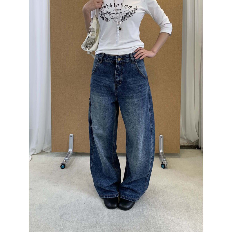 See 3L American Retro Deep Blue Multi-Pocket Lumberjack Work Jeans Niche Luxury Wide-Leg Pants 1606 See 3L American Retro Deep Blue Multi-Pocket Lumberjack Work Jeans Niche Luxury Wide-Leg Pants 1606
