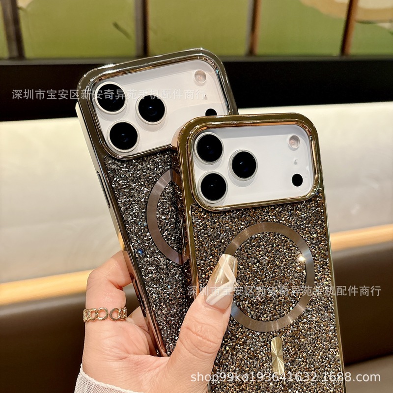 电镀轻奢水钻磁吸保护套适用iPhone17Promax跨境爆款苹果16手机壳|undefined