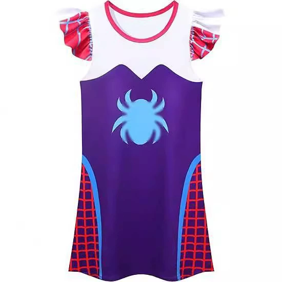 Летние летающие рукава из молочного молока ночная юбка для девочек повседневная домашняя одежда цифровой принт Человек-паук европейский и американский ветер трансграничный