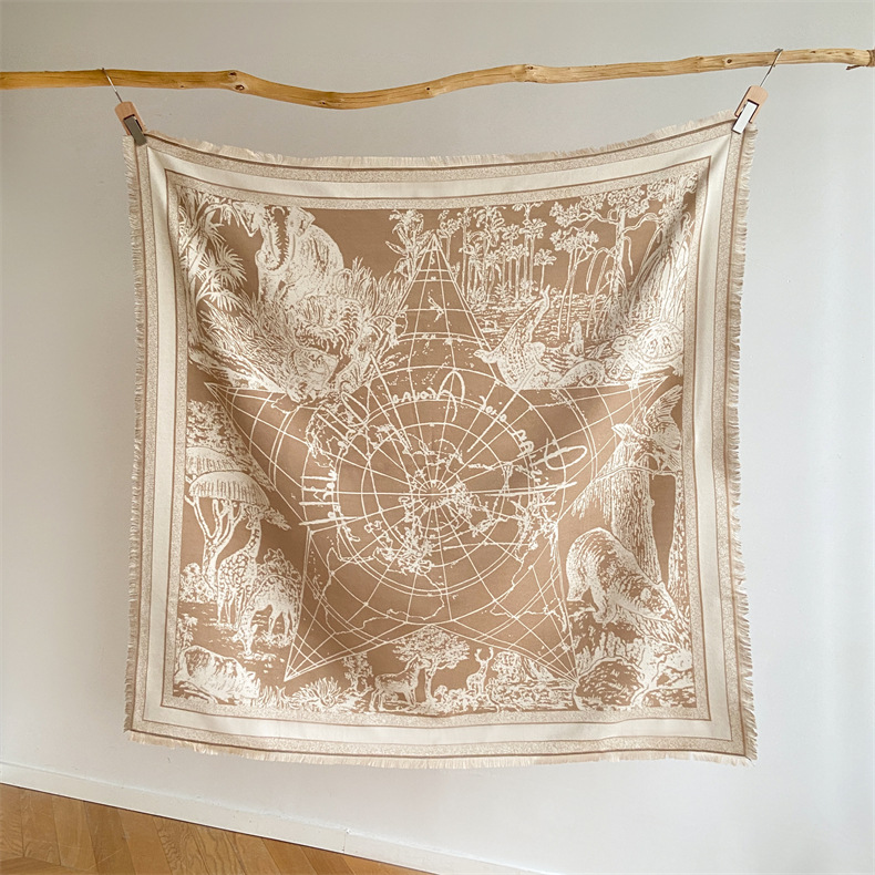 Großer quadratischer Winterschal im Ethno-Stil, doppelseitiger fünfzackiger Stern aus Kaschmir, dicker und warmer Reiseschal_voghion.com