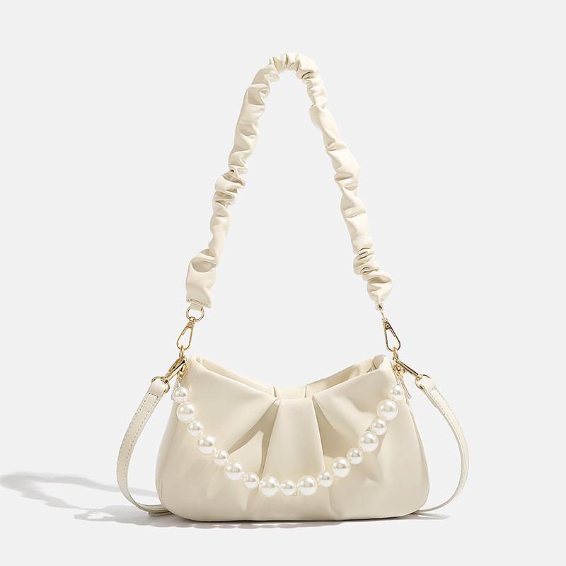 Cross-border Fashion Pleated Cloud Underarm Bag Pearl Chain Niche All-match Fairy Style Portable Shoulder Bag