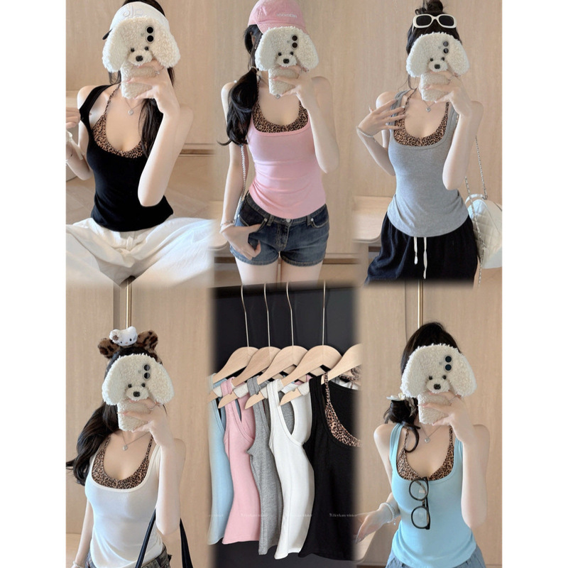 Fashionable Hot Girl Slimming Short Camisole Women's Leopard Print Bust-Wrapped Sexy Top Summer Two-Piece Set Fashionable Hot Girl Slimming Short Camisole Women's Leopard Print Bust-Wrapped Sexy Top Summer Two-Piece Set