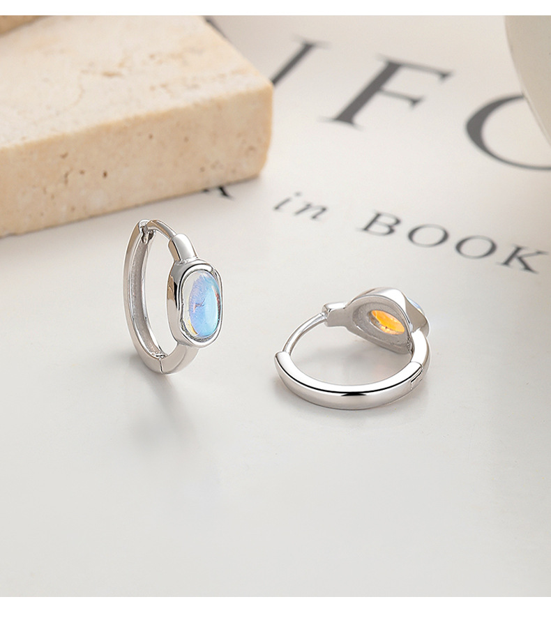 2g Weight 925 Sterling Silver Ear Needle Material Moonstone Inlay Material Hoop Earrings Classification 1 Pair Quantity Daily Occasion 925 Sterling Silver Material Geometric Pattern All Seasons Season Women's Gender Polished Finish Plating Design Simple Style Style 1 Pair 925 Sterling Silver Moonstone 925 Sterling Silver Earrings Geometric Hoop Earrings
