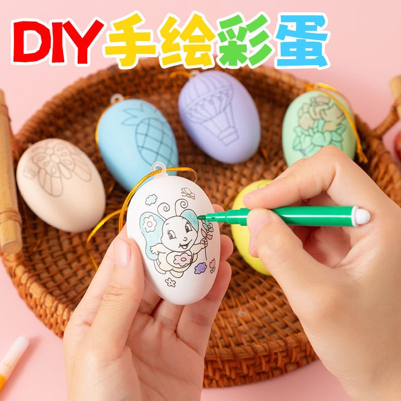 Painting Easter Eggs, Painting Duck Eggs, DIY Eggshell Crafts for Kindergarten Children, Painted Realistic Egg Toys