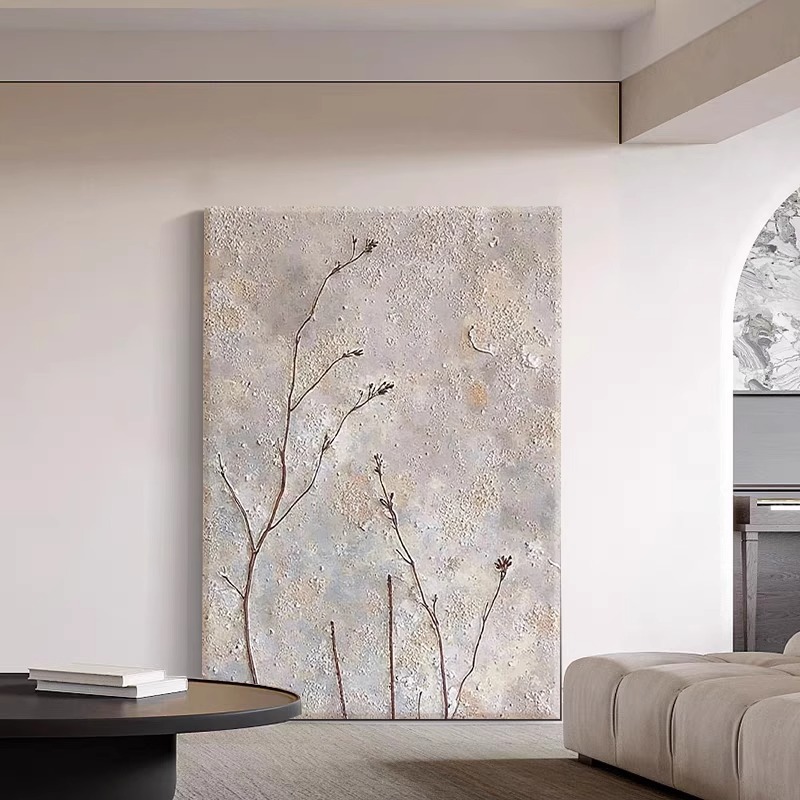 Italian Minimalist Floral Frameless Painting Solid Wood Inner Frame Wabi-Sabi Style Light Luxury Living Room Bedroom Entrance Hallway End Hanging Painting