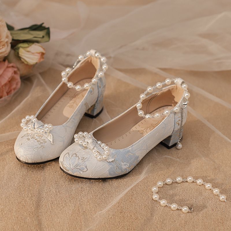 Chinese Style Embroidered Shoes for Girls, High Heels with Cheongsam and Han Dynasty Shoes, Medium and Large Children's Dance Shoes, Student Version for Outer Wear