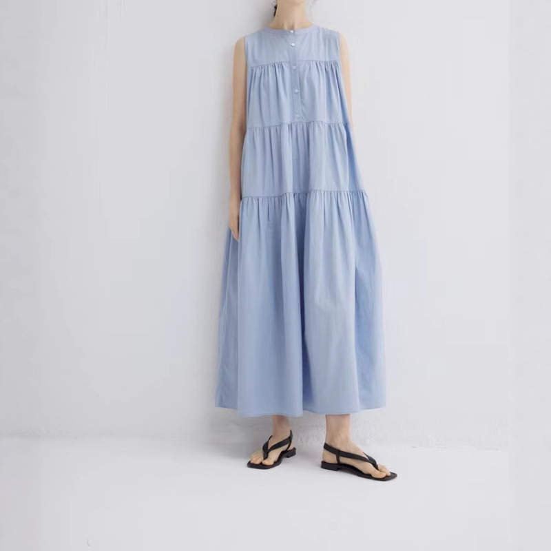 Front and Back Two-Wear Design, Sleeveless Round Neck Cake Pleated Design Long Dress, Source Manufacturer Front and Back Two-Wear Design, Sleeveless Round Neck Cake Pleated Design Long Dress, Source Manufacturer