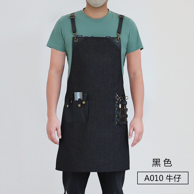 Transfronterizo Amazon delantal vaquero bolsa de herramientas desmontable barbería ropa de trabajo delantal al por mayor personalizado