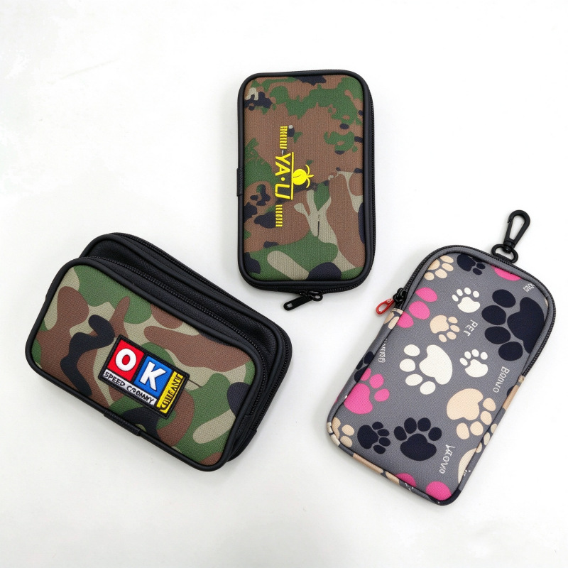 Fabric Double-Layer Mobile Phone Bag, Coin Purse, Fashionable Military Green Men's Mobile Phone Bag, Medium-Length Double-Zipper Bag