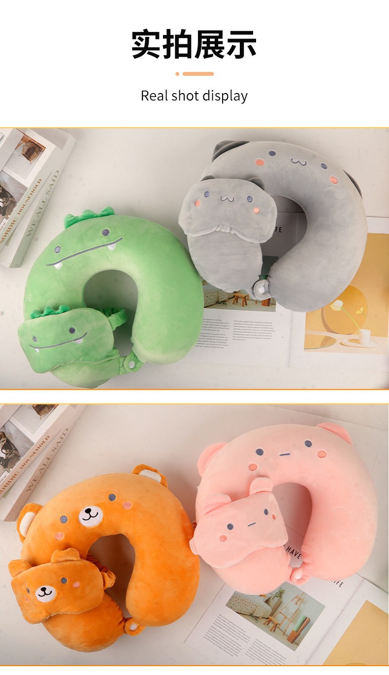 Mugwort U-Shape Neck Pillow Ai Cao Support Cushion Memory Foam Travel Pillow with Eye Mask in use