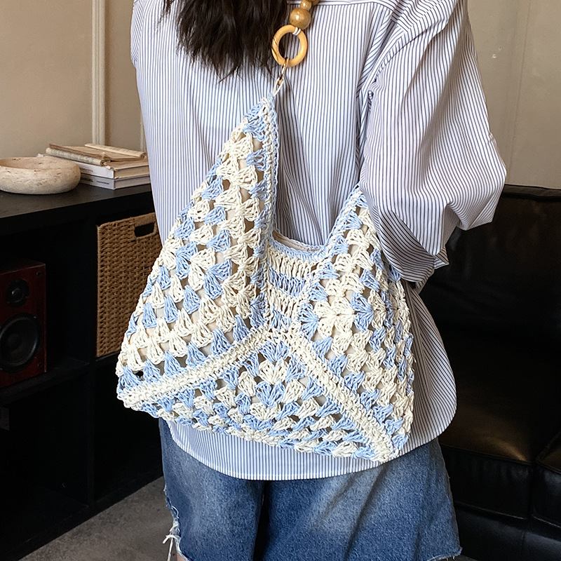 2026 New Summer Straw Woven Bag For Women, Hollow Out Shoulder Tote Bag For Beach Vacation, Woven Market Basket Bag - Thumbnail 3
