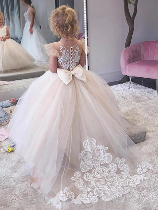 Comercio exterior flor niña princesa vestido niñas pettiskirt vestido de noche trailing piano rendimiento vestido de novia vestido largo