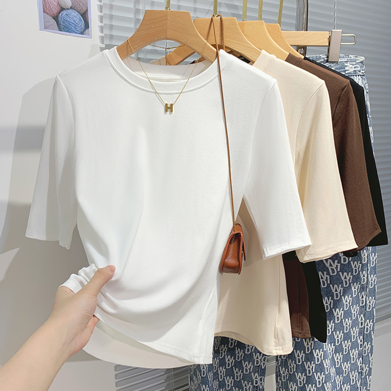 Real Shot Early Spring Thin Half Sleeve T-shirt Women's Spring and Summer 2025 New Suit Inner Sleeve Base Inner Top