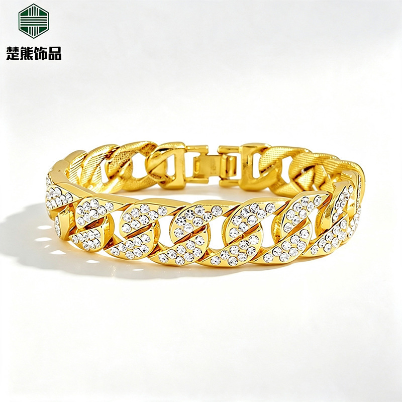 Cross-Border Hot Selling Cuban Bracelet Men's Trendy Cool Personalized Fashion Alloy Diamond 18K Cuban Chain Couple's Hand Jewelry Wholesale Cross-Border Hot Selling Cuban Bracelet Men's Trendy Cool Personalized Fashion Alloy Diamond 18K Cuban Chain Couple's Hand Jewelry Wholesale