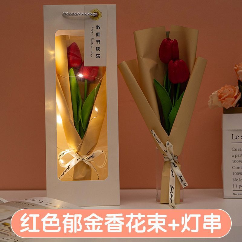스승의 날 꽃다발-튤립 레드 + 스트링 라이트