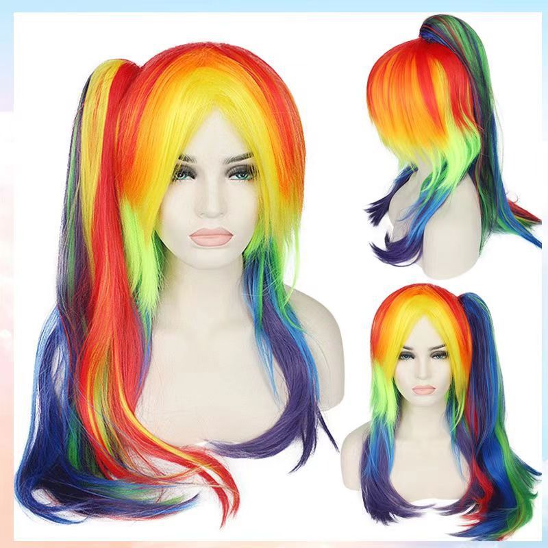 Pony Polly Yunbao Bangs Wig COS Long Straight Hair Harajuku Gradient Rainbow Anime cosplay