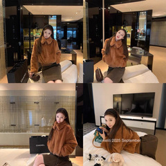 板栗可可anna酱同款立领保暖好穿獭兔毛毛外套女时尚百搭