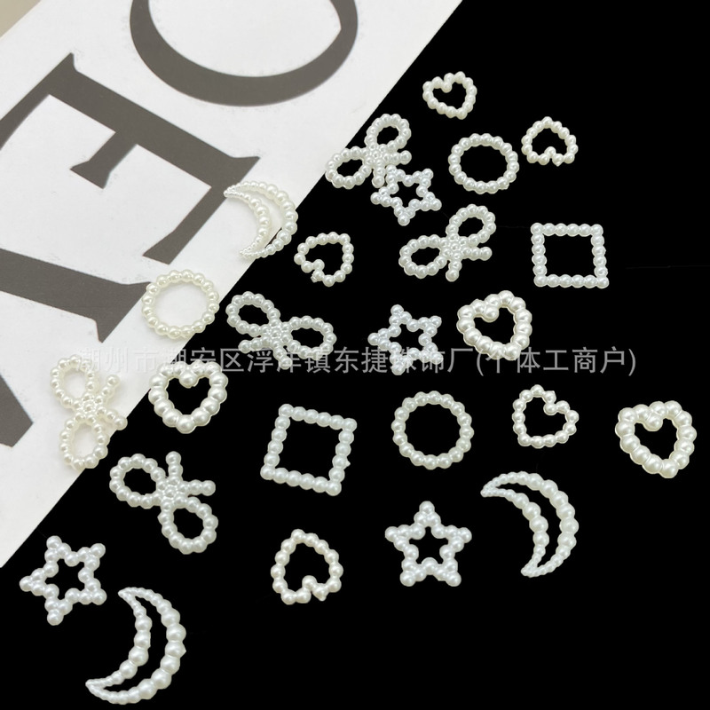 Hollow imitation pearl beads five-pointed star love moon bow square diy mobile phone shell nail patch