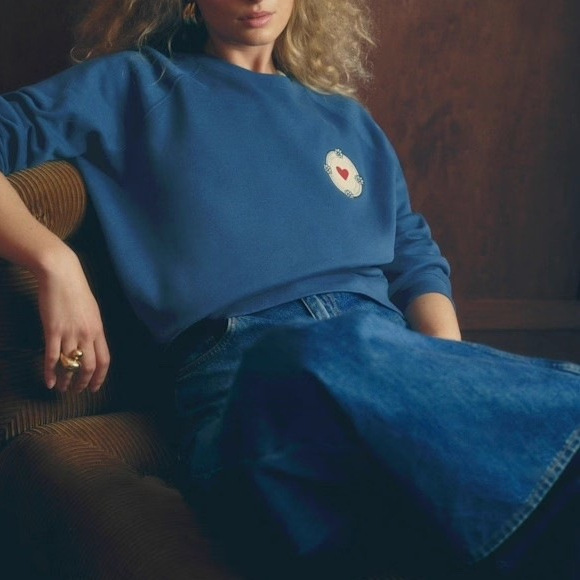 26 Early Spring New Arrivals French Retro Heart Print Crew Neck Sweatshirt Fashionable Casual Versatile Long-Sleeve Terry Sweatshirt