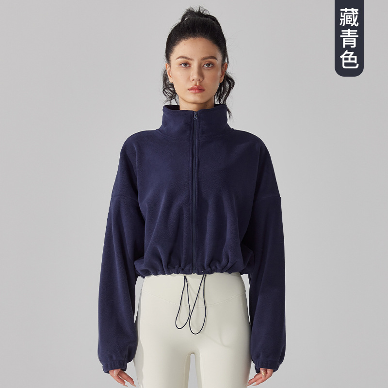 Chaqueta deportiva de cachemira europea y americana para mujer Otoño e Invierno forrada de lana engrosada cuello alto chaqueta de lana fitness casual polar top