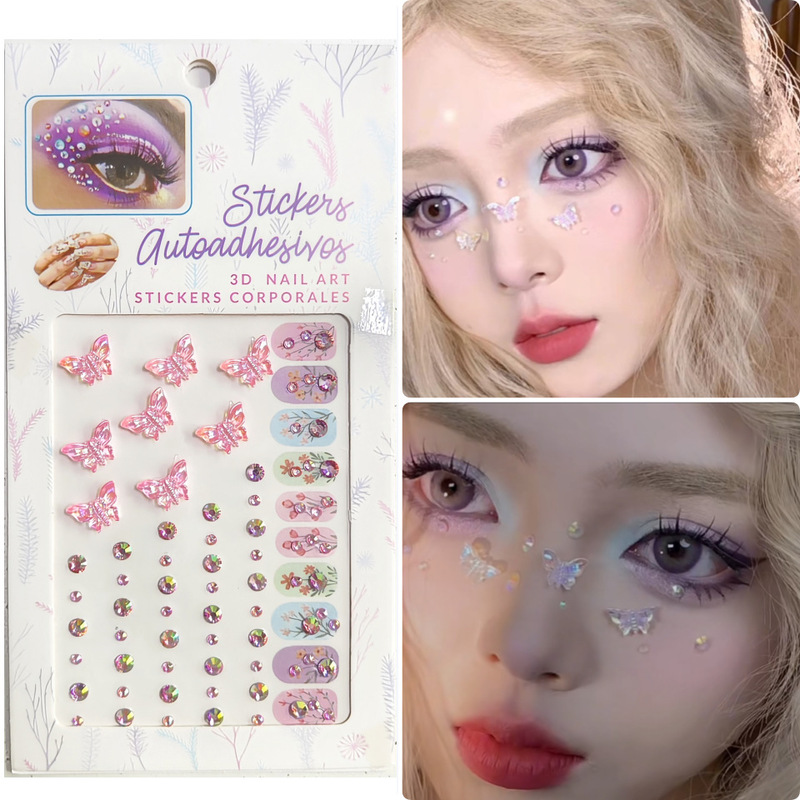 Small Sweet Potato Three-dimensional Aurora Butterfly Nail Sticker Portrait Face Eye Makeup Mountain Root Sticker Diamond Butterfly Back Glue Jewelry