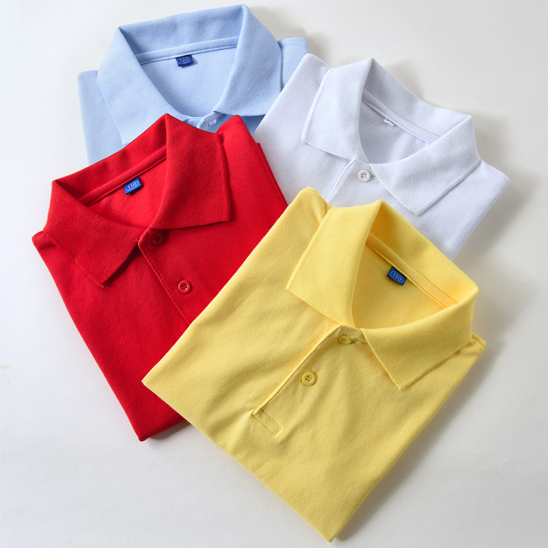 Children's white polo shirt short-sleeved pure cotton boys' lapel white t-shirt summer school uniform girls and older children's half-sleeved T-shirt