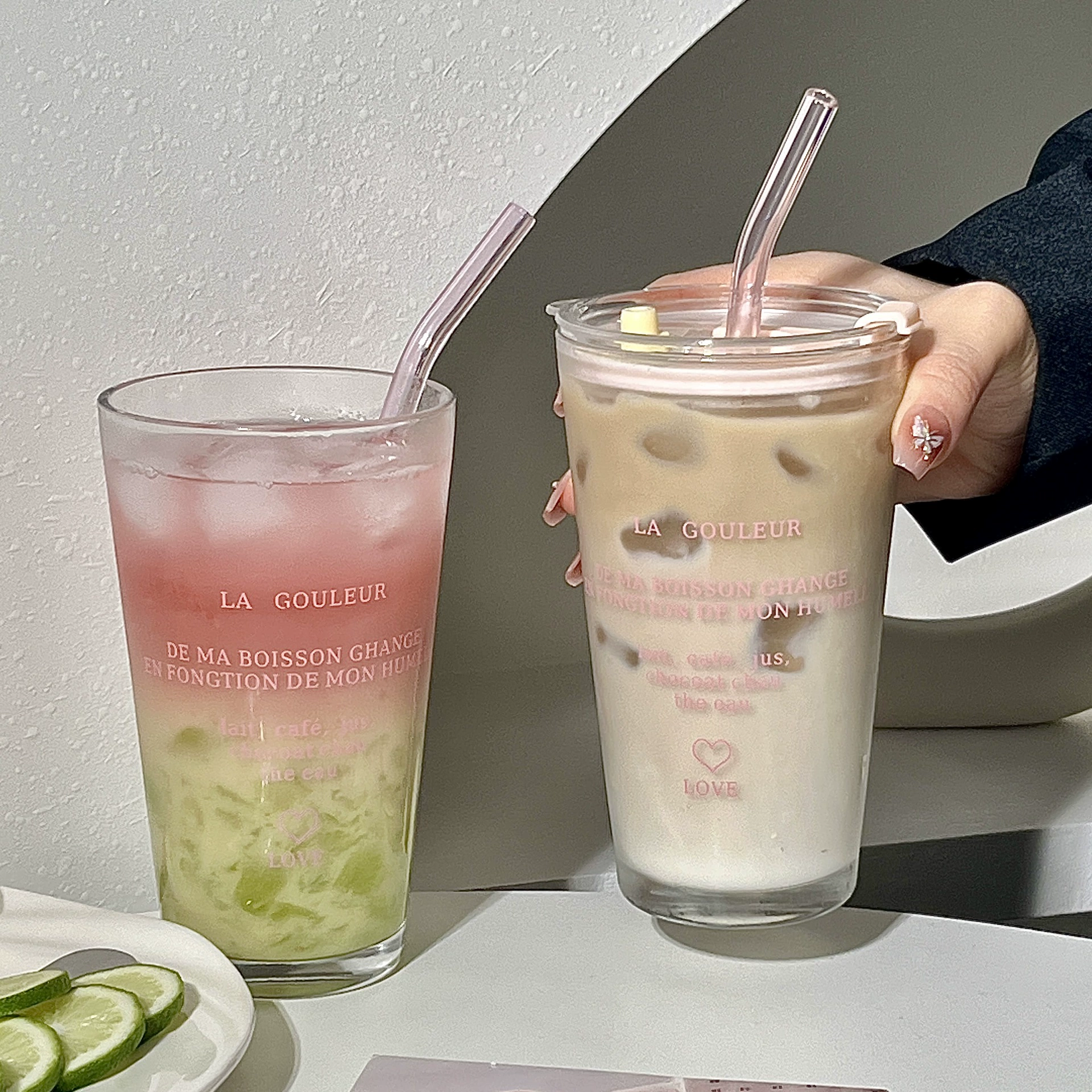 Французская высококачественная соломенная чашка для воды с английским принтом, чашка для завтрака, кофейная чашка большой емкости, стеклянная чашка с крышкой