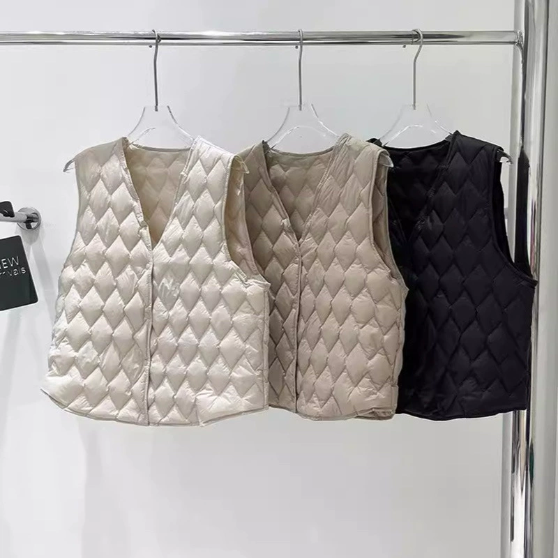 Осенне-зимний стеганый пуховик для женщин, теплая внутренняя одежда, тонкая внутренняя подкладка, тонкий жилет с v-образным вырезом, жилет
