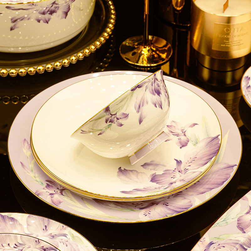 Chinese-Style Housewarming Newlywed Bowl and Plate Tableware Set 5 New Jingdezhen Classy Bone China Bowls and Plates for Home Use